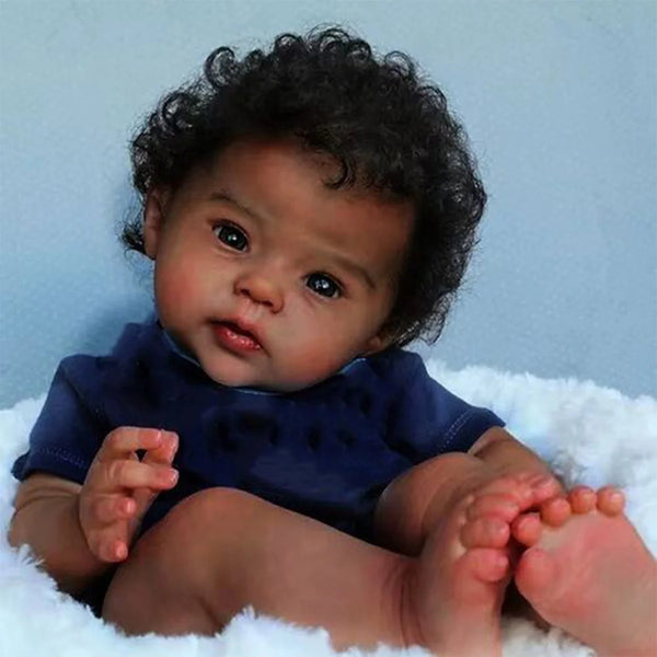 African American Reborn Baby Doll – Soft Cloth Body with Curly Hair