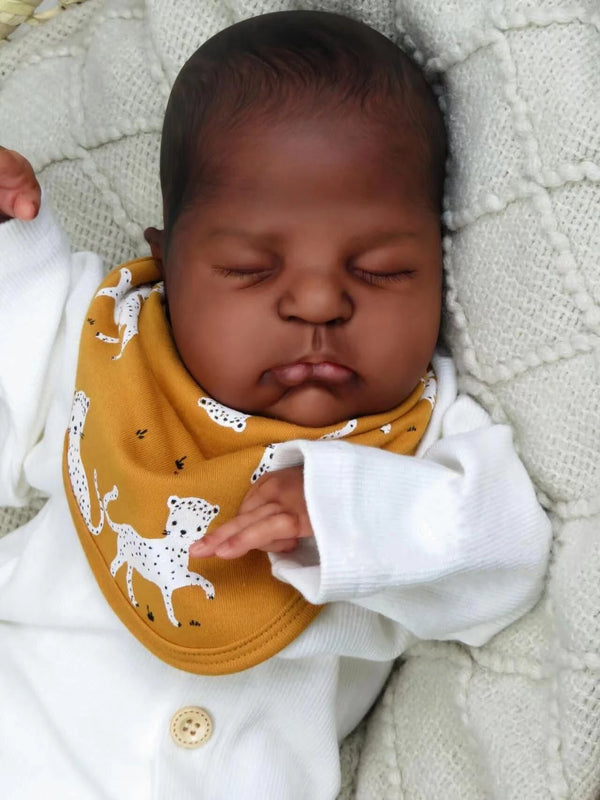 20" Reborn Baby Doll Remi – Dark Brown Skin, Sleeping with 3D Painted Details